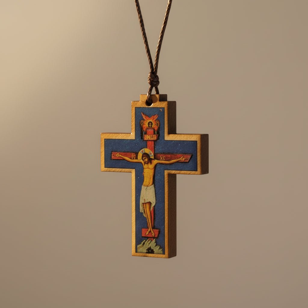 Autokreuz aus Holz – Mit Darstellung von Isus Hristos - svetazvezda