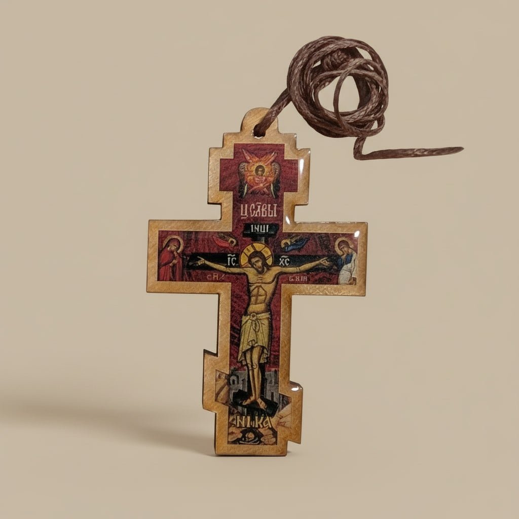 Autokreuz aus Holz – Mit Darstellung von Isus Hristos - svetazvezda