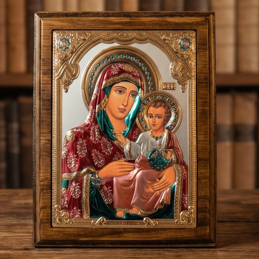 Bogorodica Jerusalimska – LAR Echtsilber Ikone / 17 × 21,5 cm - svetazvezda