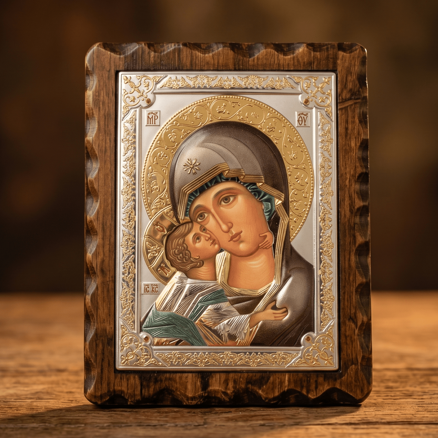 Bogorodica Vladimir - LAR Echtsilber Ikone / 17 × 21,5 cm - svetazvezda
