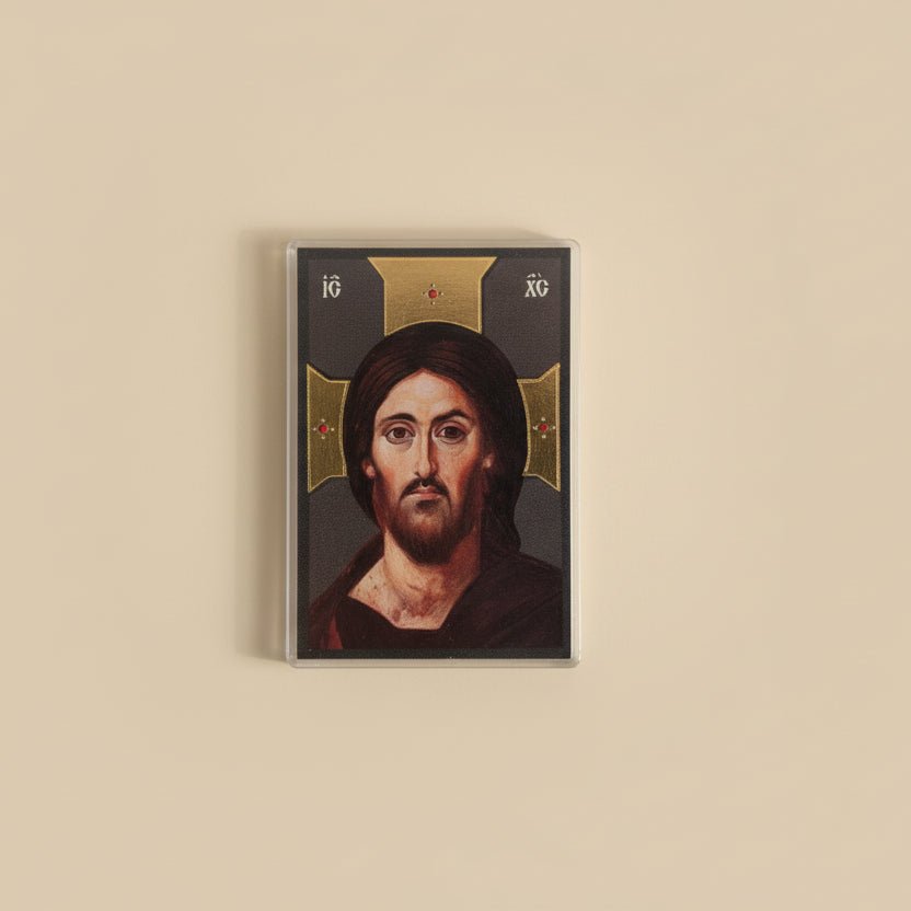 Ikone Gospod Isus Hristos Pantokrator – Mini - Ikone mit Tropar für Auto & Brieftasche 4,5x6 cm - svetazvezda