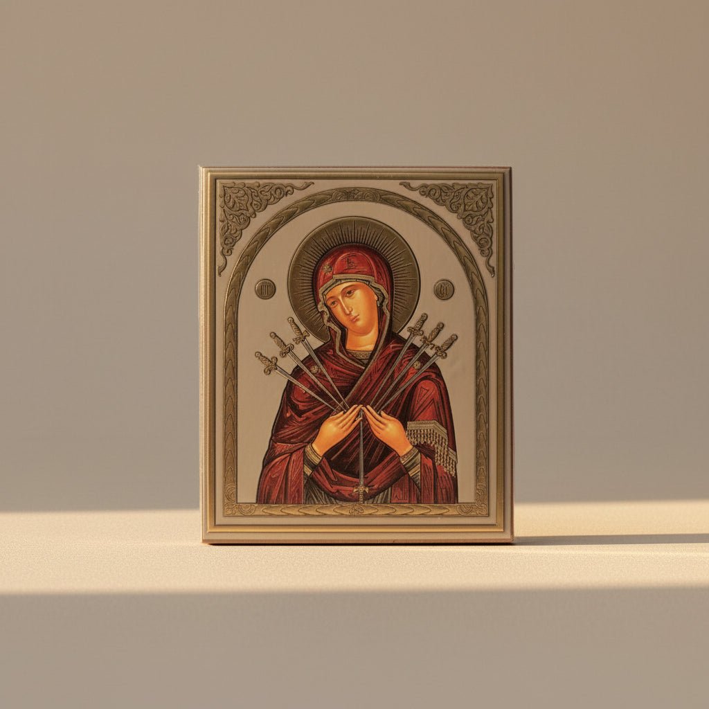 Ikone Presveta Bogorodica „Sedam Mačeva“ – Orthodoxe Heiligenikone 12x10 cm - svetazvezda