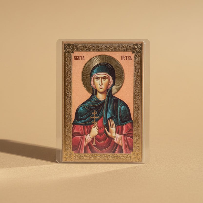 Ikone Sveta Petka – Mini - Ikone mit Tropar für Auto & Brieftasche 4,5x6 cm - svetazvezda