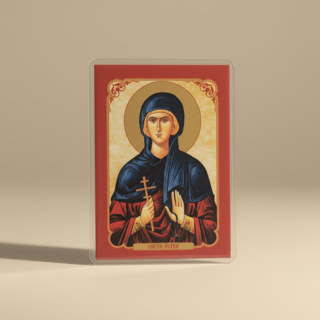 Ikone Sveta Petka – Mini - Ikone mit Tropar für Auto & Brieftasche 5.5x7.5cm - svetazvezda