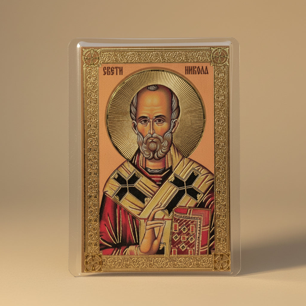 Ikone Sveti Nikola – Mini - Ikone mit Tropar für Auto & Brieftasche 4,5x6 cm - svetazvezda