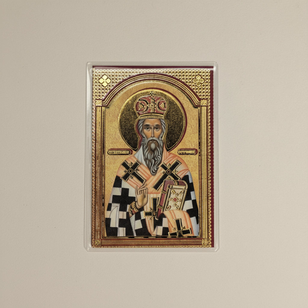 Ikone Vasilije Ostroški – Mini - Ikone mit Tropar für Auto & Brieftasche 4,5x6 cm - svetazvezda