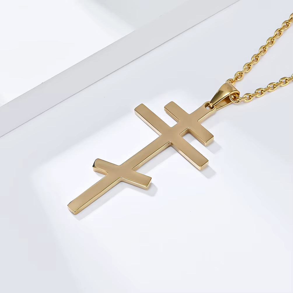Serbisch-orthodoxes Kreuz mit Edelstahlkette (Silber, Gold, Schwarz oder Grau)