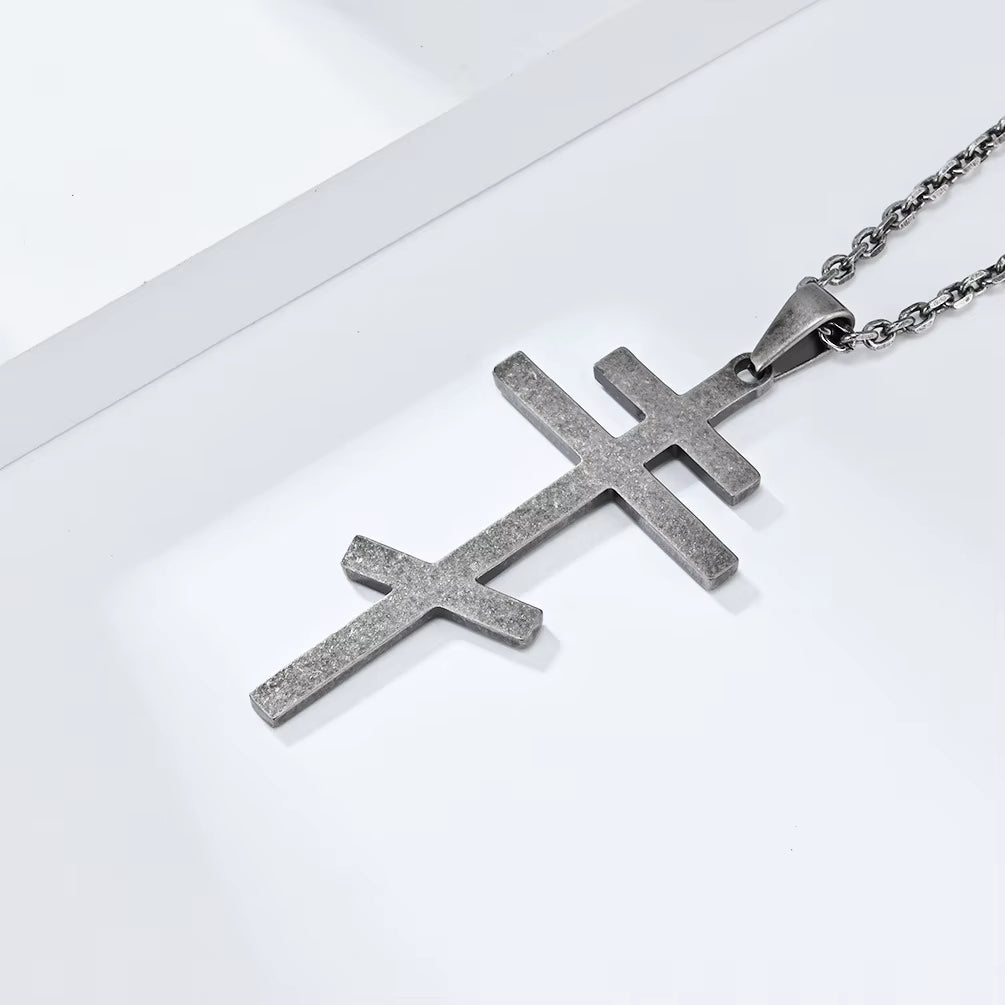 Serbisch-orthodoxes Kreuz mit Edelstahlkette (Silber, Gold, Schwarz oder Grau)