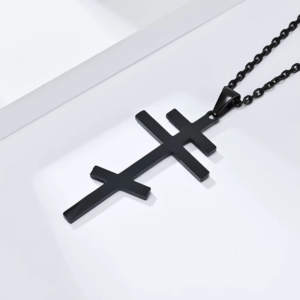 Serbisch-orthodoxes Kreuz mit Edelstahlkette (Silber, Gold, Schwarz oder Grau)