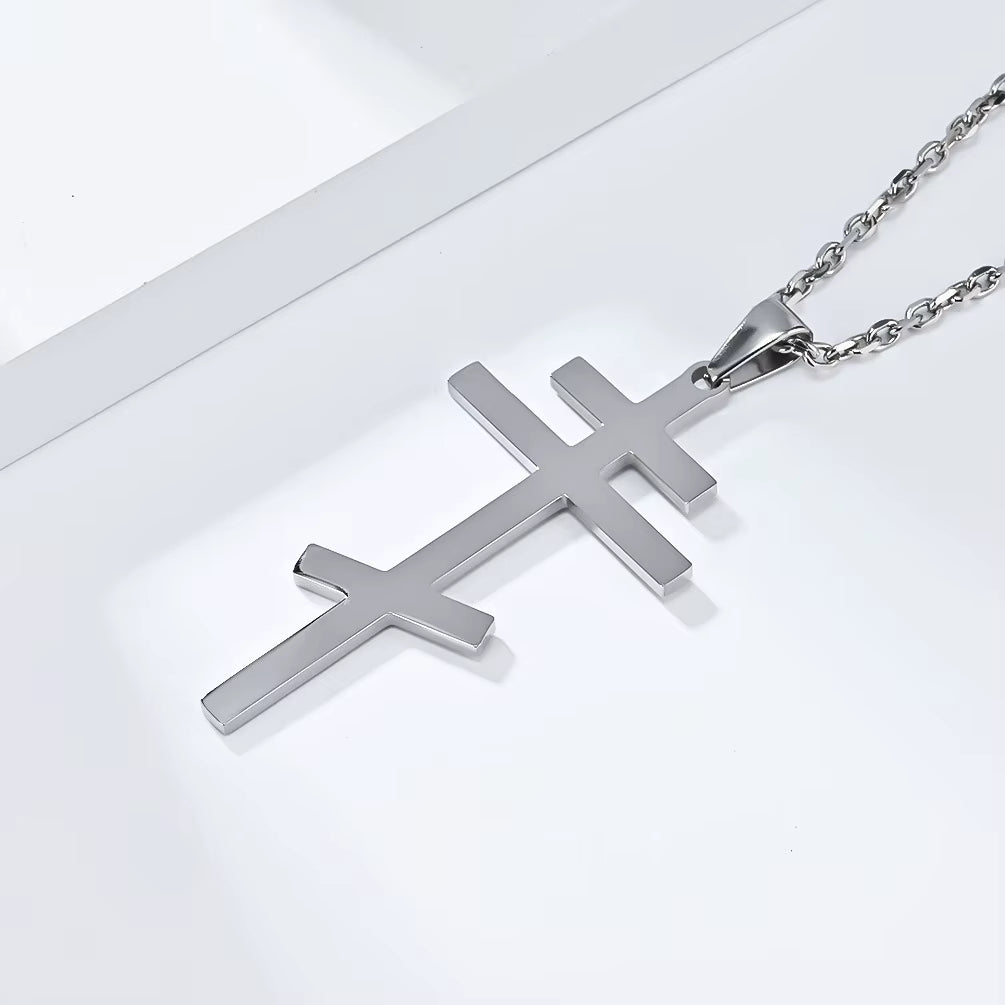 Serbisch-orthodoxes Kreuz mit Edelstahlkette (Silber, Gold, Schwarz oder Grau)