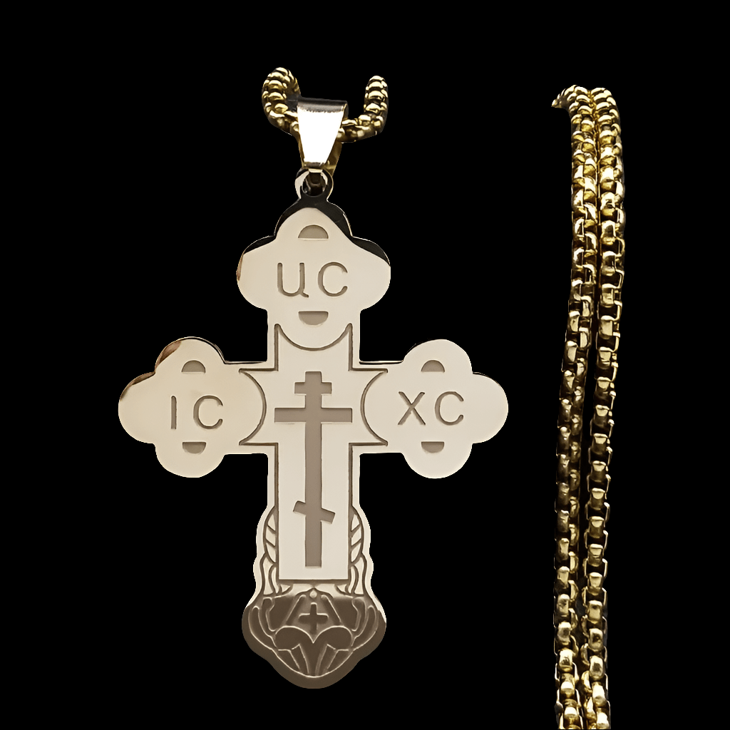 Orthodoxes Kreuz (4,5 × 3,4 cm) mit Edelstahlkette - svetazvezda