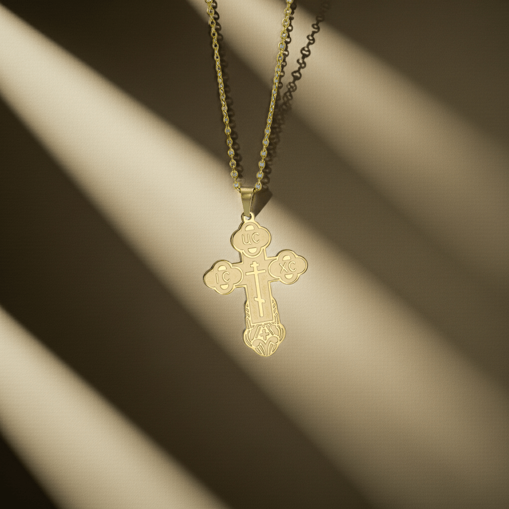 Orthodoxes Kreuz mit Edelstahlkette – Symbol des Glaubens in Gold oder Silberfarben - svetazvezda