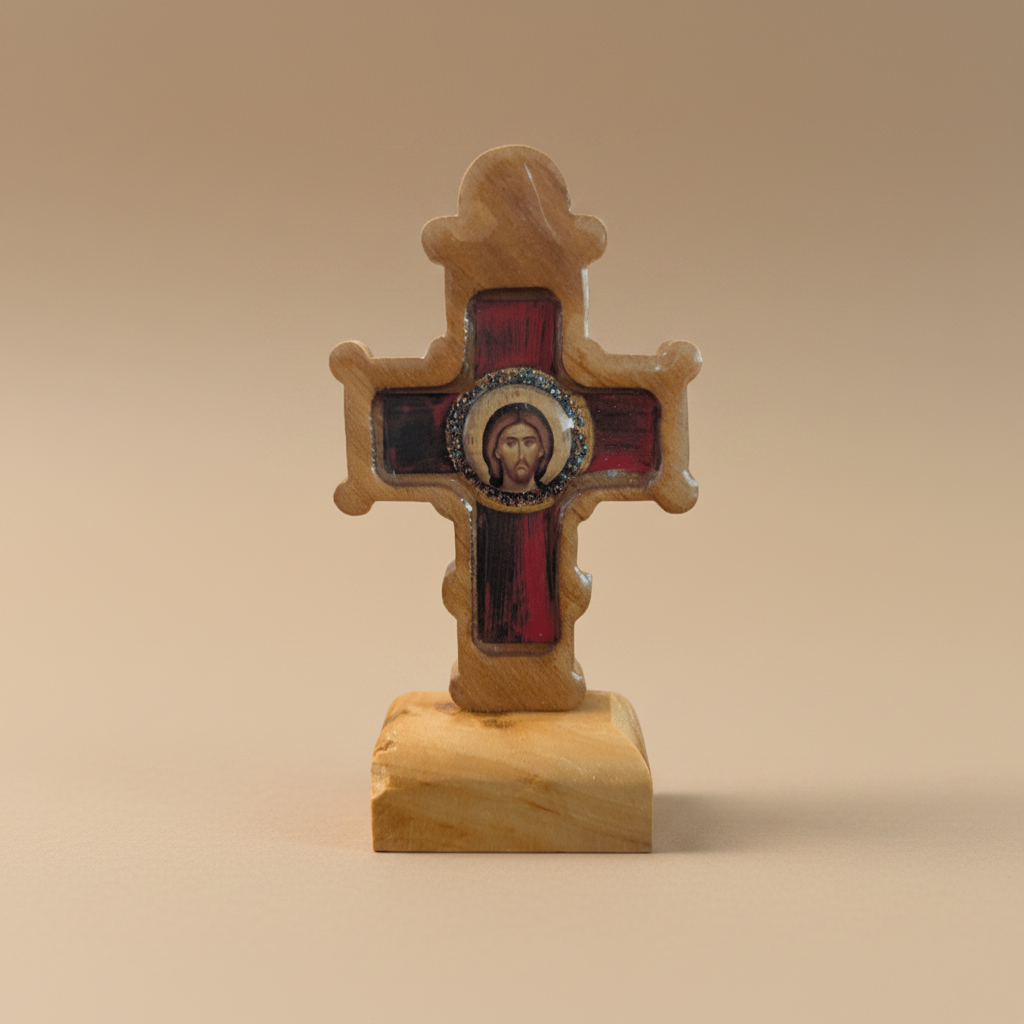 Orthodoxes Tischkreuz aus Holz (12 × 6,5 cm) - svetazvezda