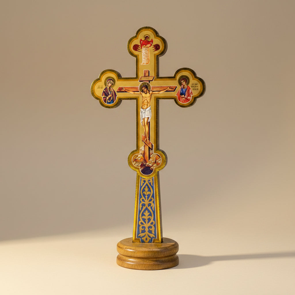 Orthodoxes Tischkreuz aus Holz (17 × 8 cm) - svetazvezda