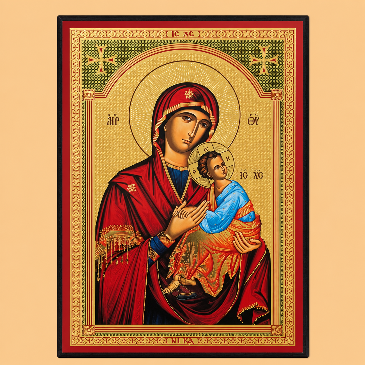 Serbisch-orthodoxe Ikone der Allerheiligsten Gottesmutter mit dem Christuskind (Presveta Bogorodica sa Hristom)