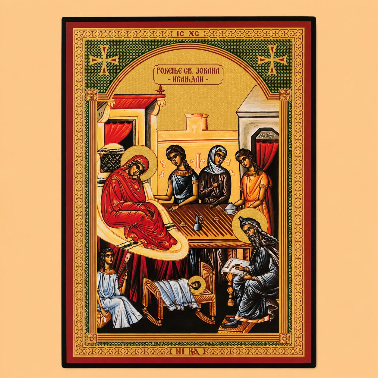 Serbisch-orthodoxe Ikone der Geburt des Heiligen Johannes des Täufers (Rođenje Svetog Jovana Krstitelja)