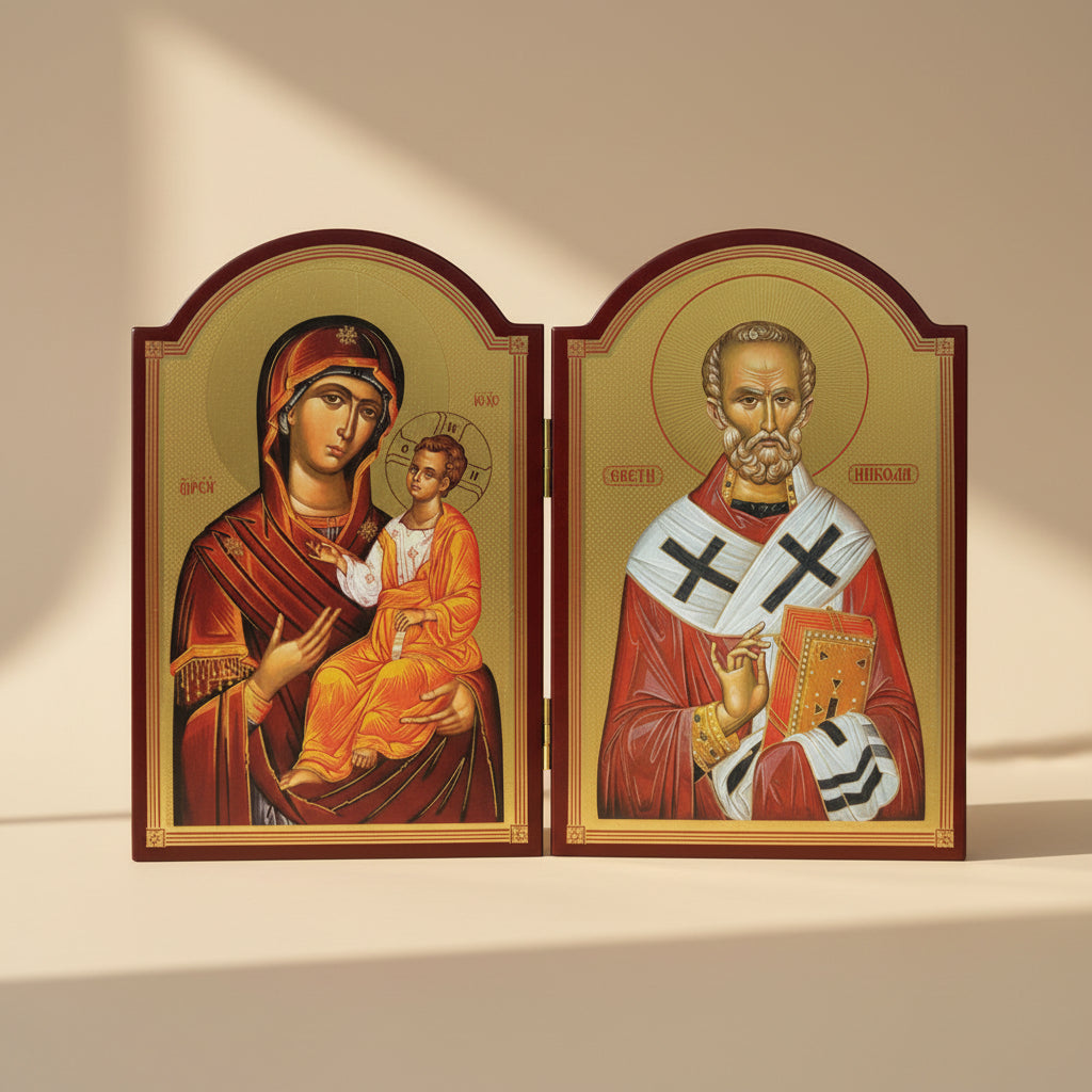 Serbisch - orthodoxes Diptichon – Presveta Bogorodica & Sveti Nikola (29,5 x 39,5 cm) - svetazvezda