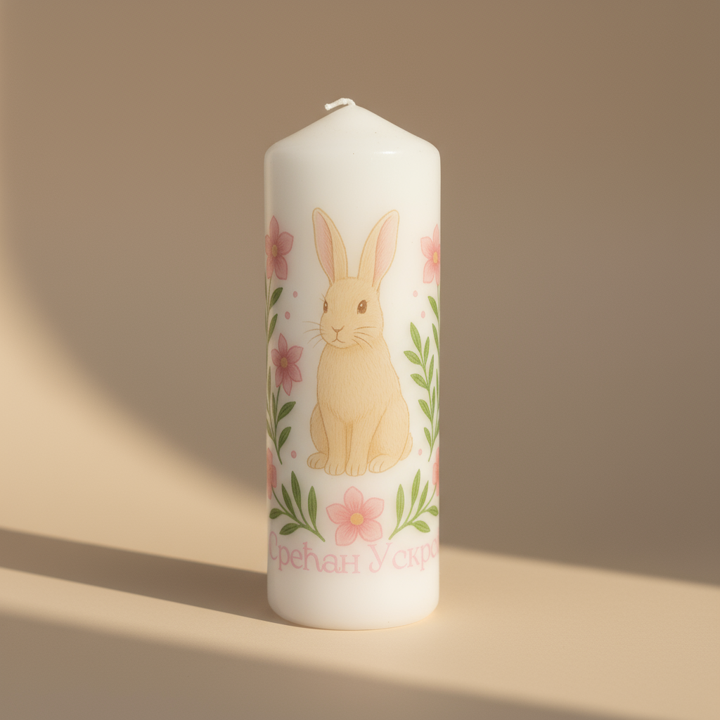 Srećan Uskrs – Serbisch - orthodoxe Osterkerze mit Hasenmotiv - svetazvezda