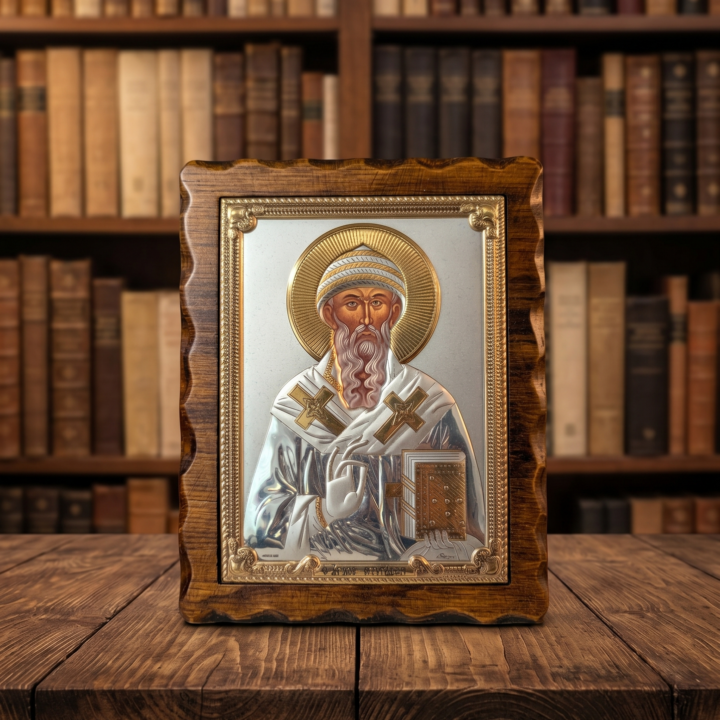 Sveti Spiridon LAR Echtsilber Ikone 17 × 21,5 cm im klassischen Stil mit 999° Reinesilber