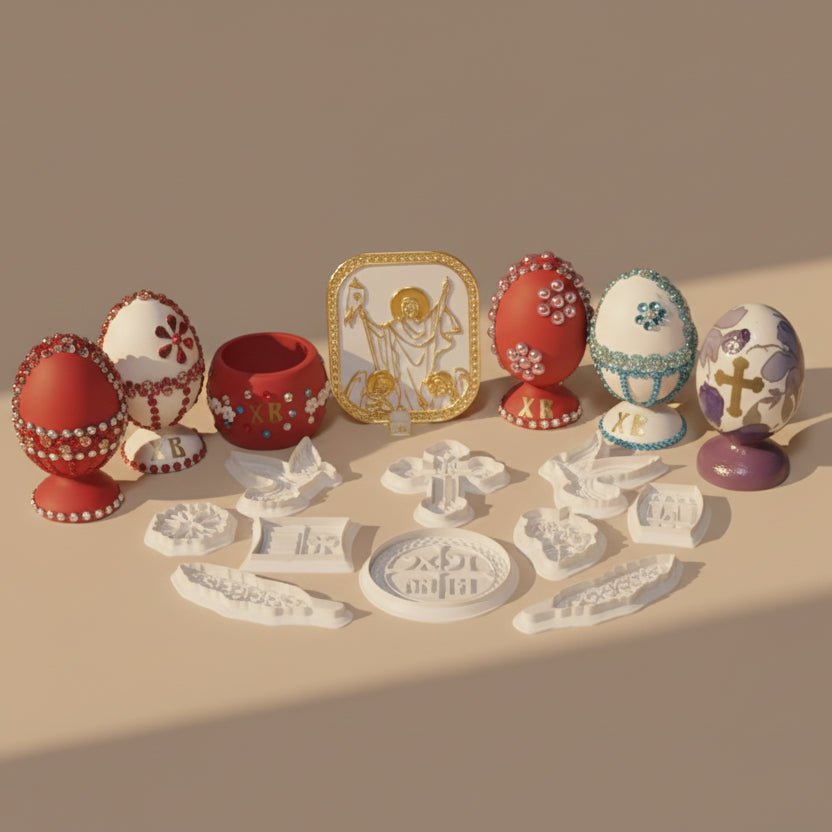 Vaskrs - Set – 5 dekorierte Eier, Modlice - Set und rote Čuvarkuća 4 - svetazvezda