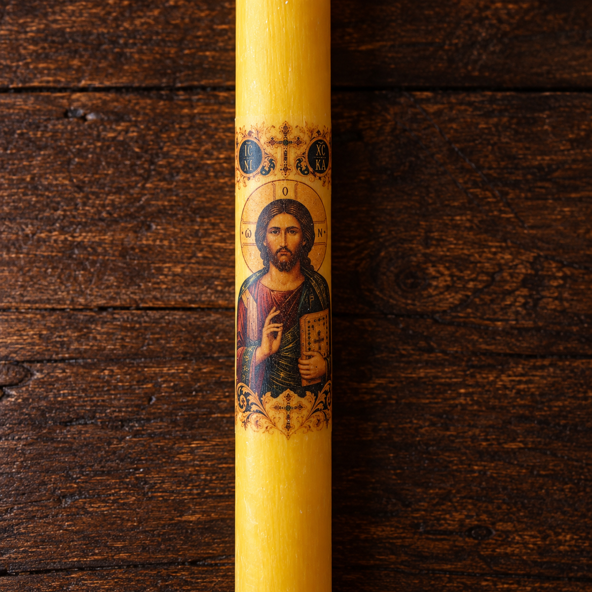 Slava Candle Made of Beeswax with Saint Image / 42 × 2.5 cm