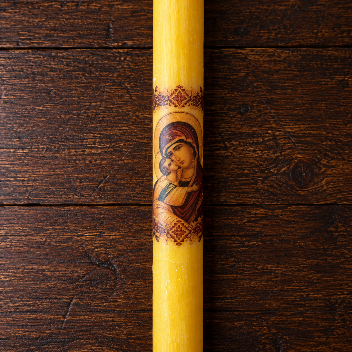 Slava Candle Made of Beeswax with Saint Image / 42 × 2.5 cm