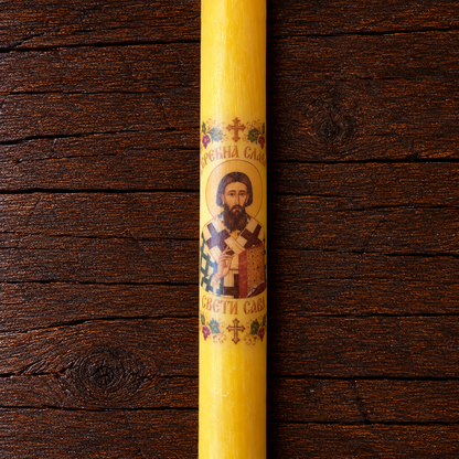 Slava Candle Made of Beeswax with Saint Image / 42 × 2.5 cm