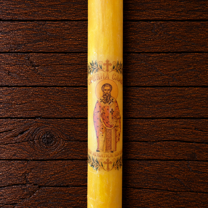 Slava Candle Made of Beeswax with Saint Image / 42 × 2.5 cm