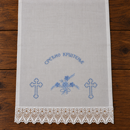 Tauftuch Hellblau/Weiss 120 x 31.5 cm