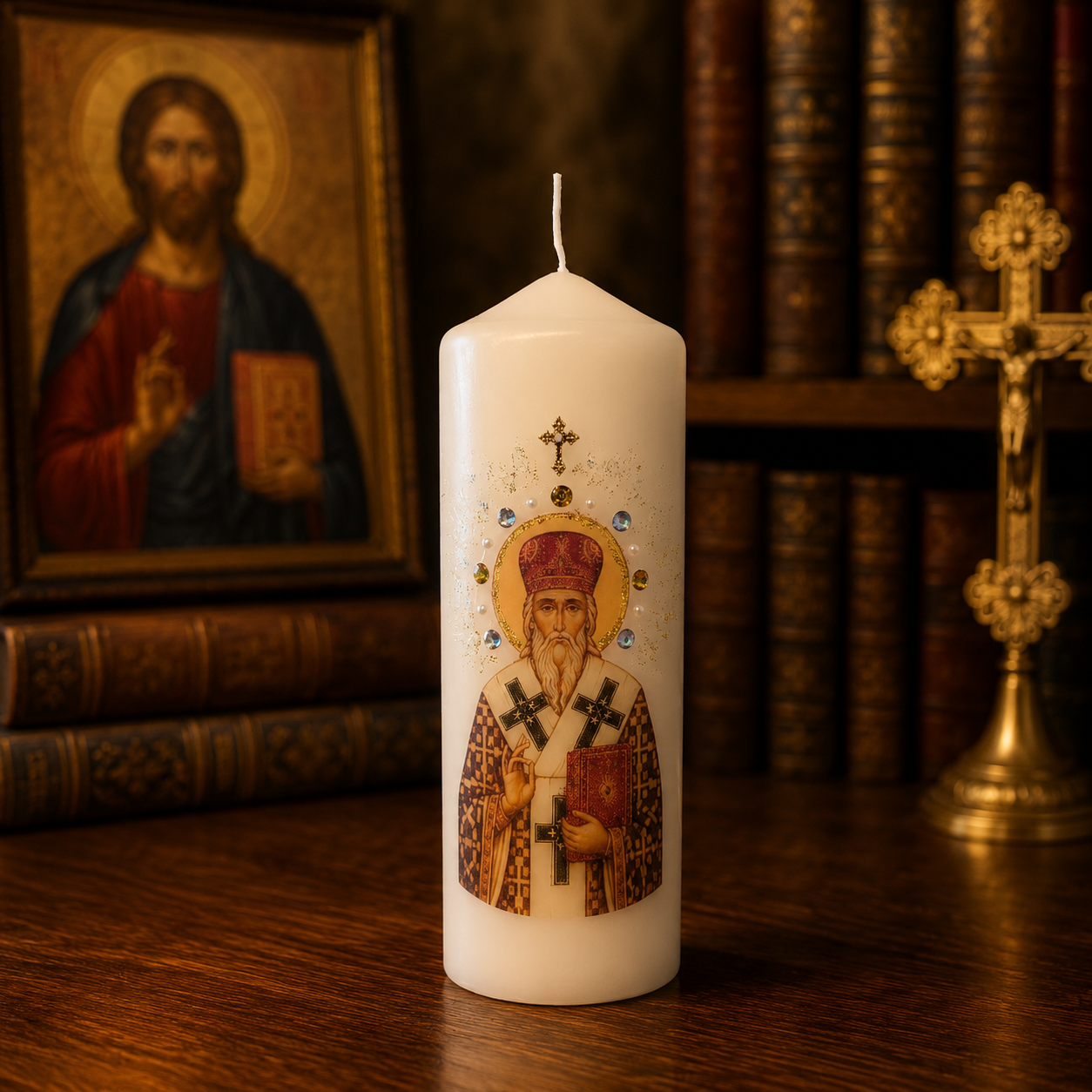 Sveti Vasilije Ostroški Kerze – Serbisch-orthodoxe Gebetskerze / 16,5 × 6 cm