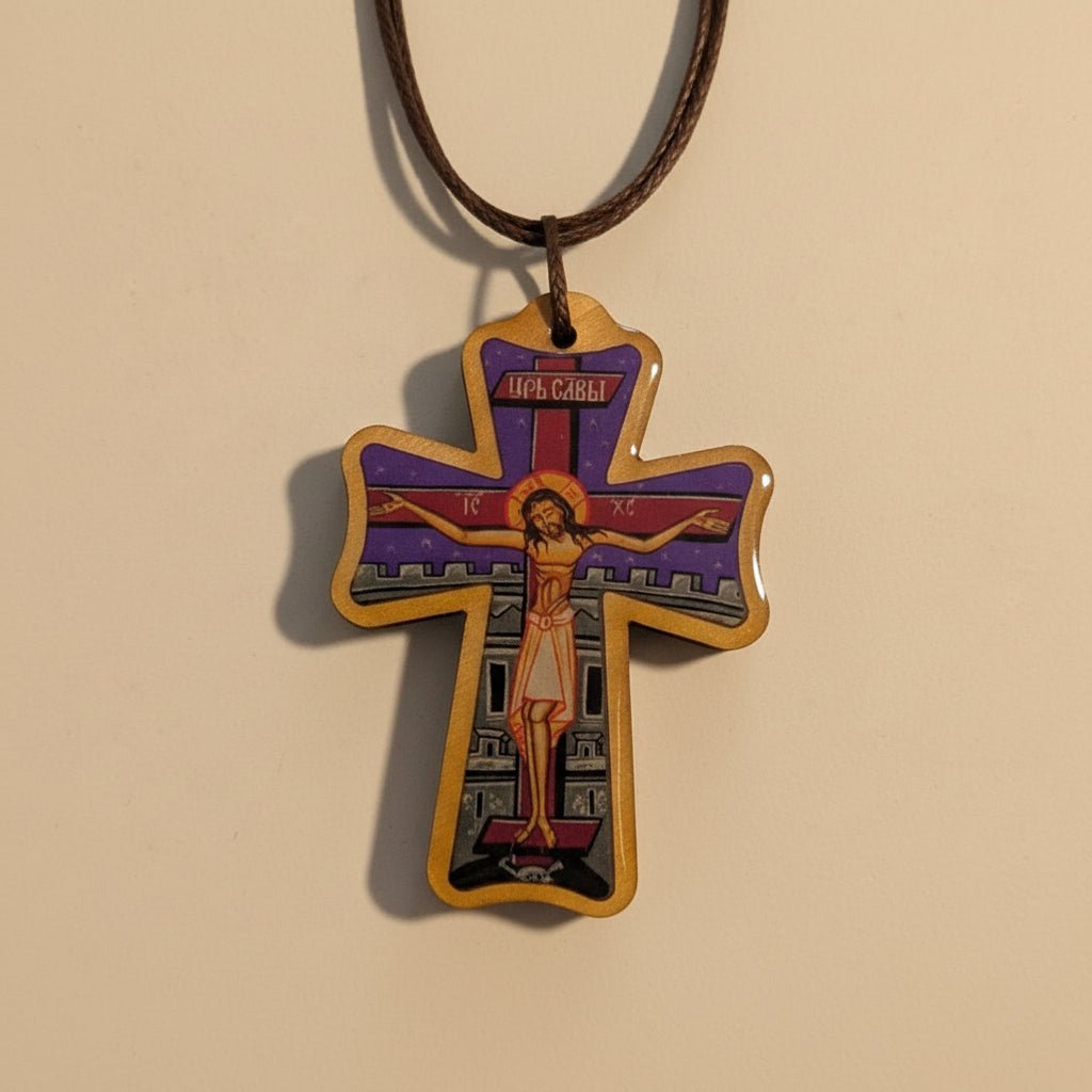 Autokreuz aus Holz – Mit Darstellung von Isus Hristos - svetazvezda