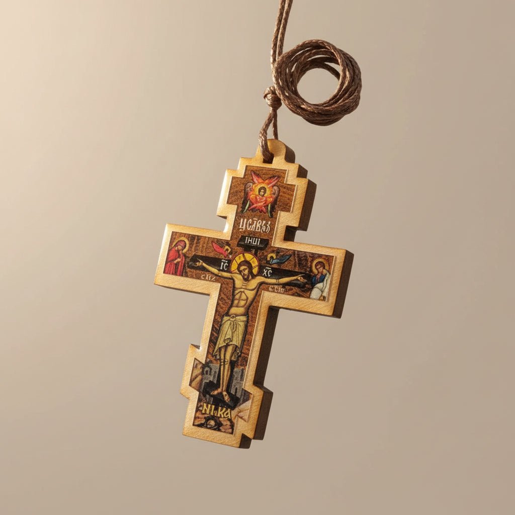 Autokreuz aus Holz – Mit Darstellung von Isus Hristos - svetazvezda