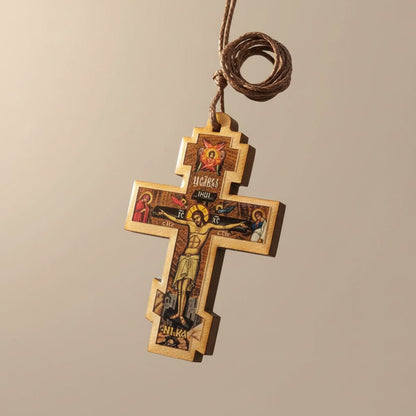 Autokreuz aus Holz – Mit Darstellung von Isus Hristos - svetazvezda