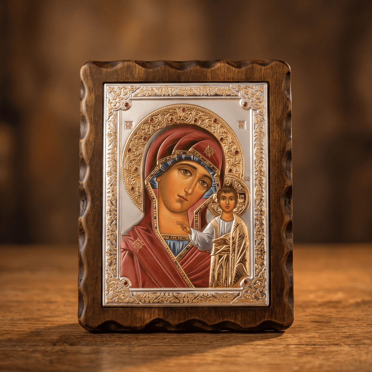 Bogorodica Kazan - LAR Echtsilber Ikone / 17 × 21,5 cm - svetazvezda