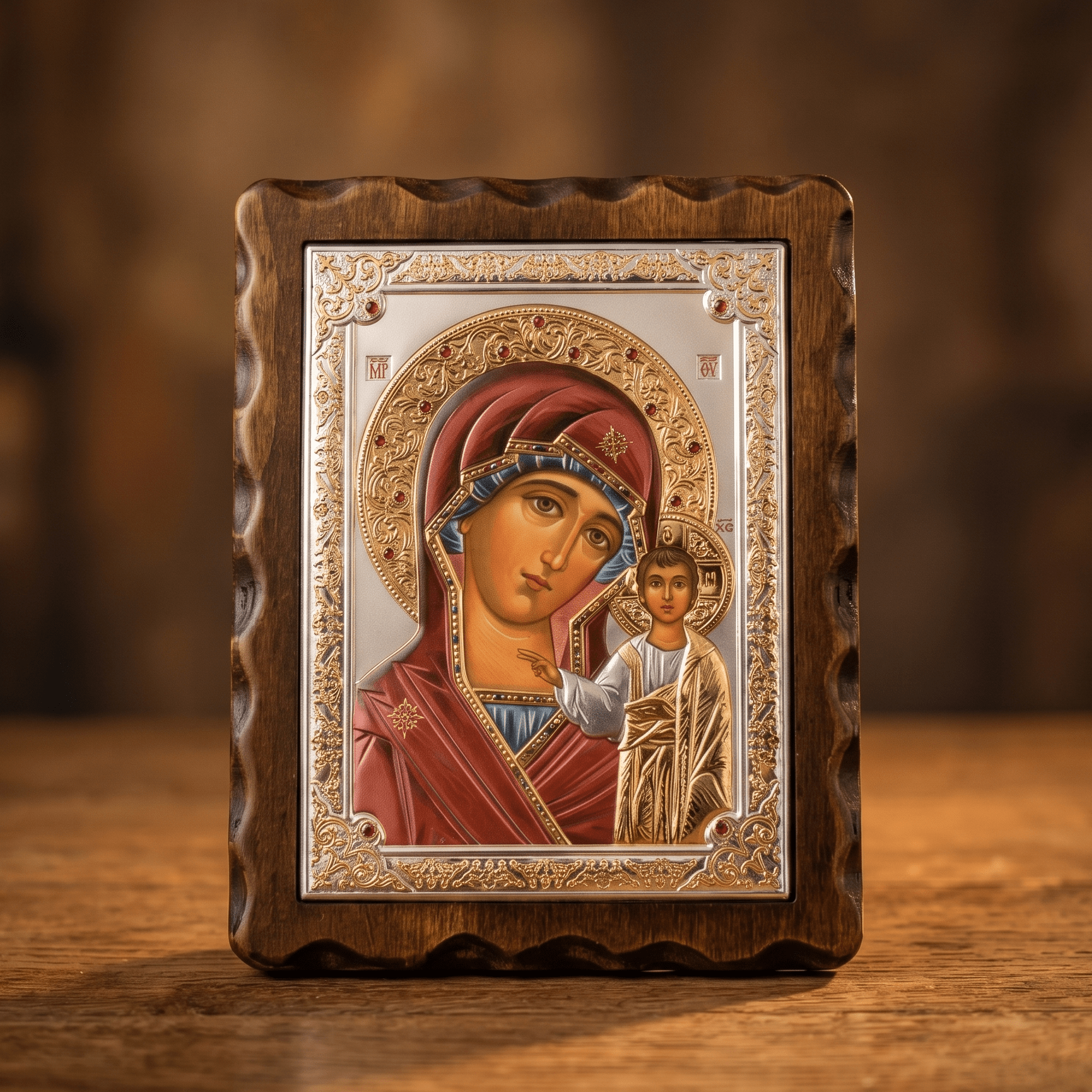 Bogorodica Kazan - LAR Echtsilber Ikone / 17 × 21,5 cm - svetazvezda
