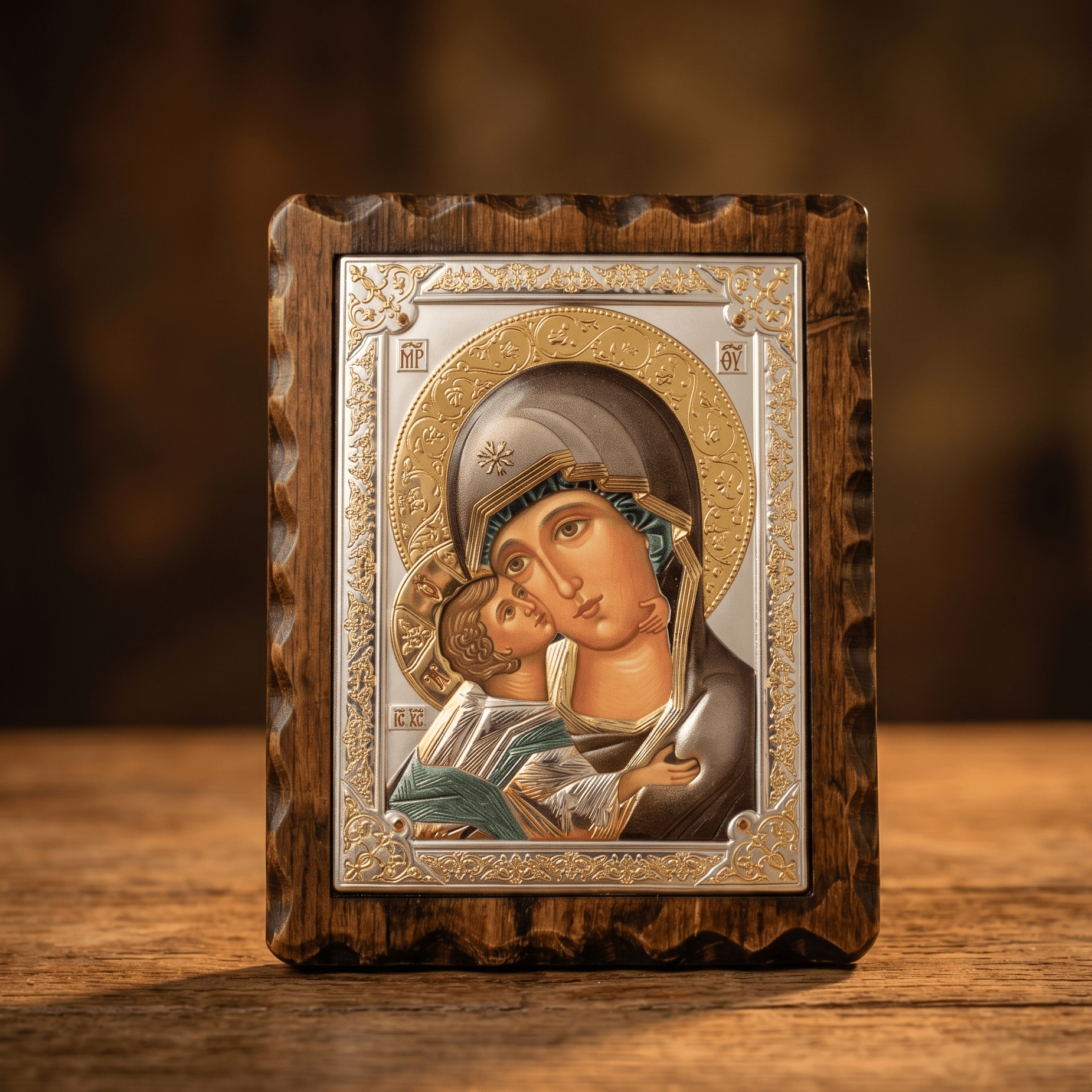 Bogorodica Vladimir - LAR Echtsilber Ikone / 17 × 21,5 cm - svetazvezda