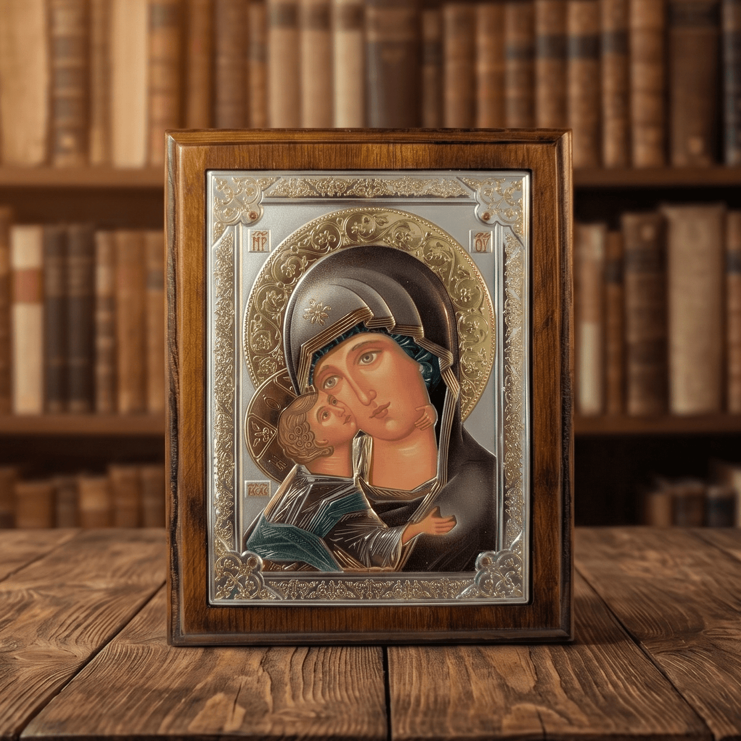 Bogorodica Vladimirska – LAR Echtsilber Ikone / 17 × 21,5 cm - svetazvezda