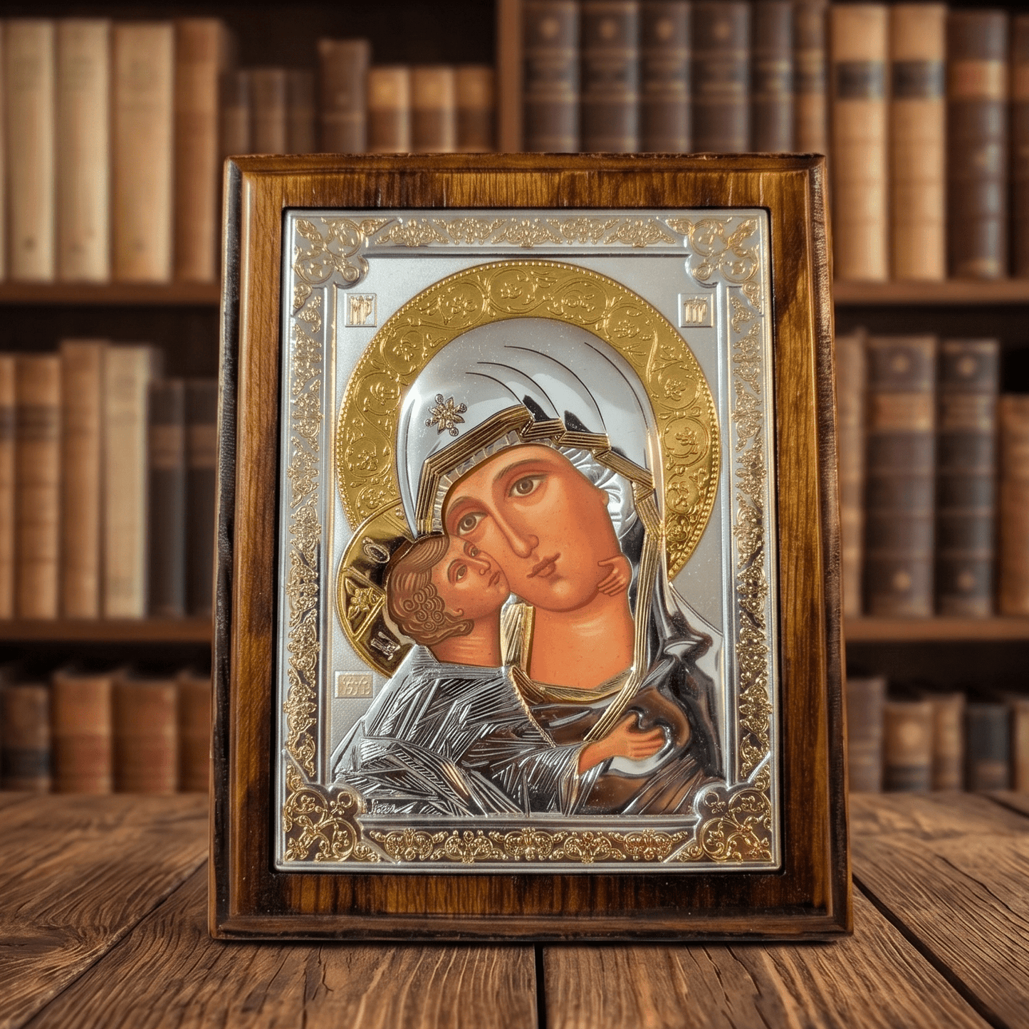 Bogorodica Vladimirska – LAR Echtsilber Ikone / 17 × 21,5 cm - svetazvezda