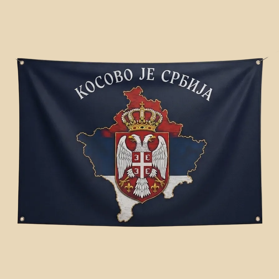 Flagge Kosovo mit serbischem Wappen und Kosovo-Karte 120 x 80 cm