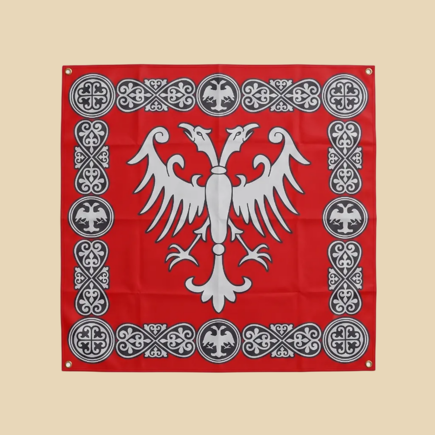 Flagge Nemanjić Doppeladler mit traditionellen serbischen Ornamenten 100 x 100 cm