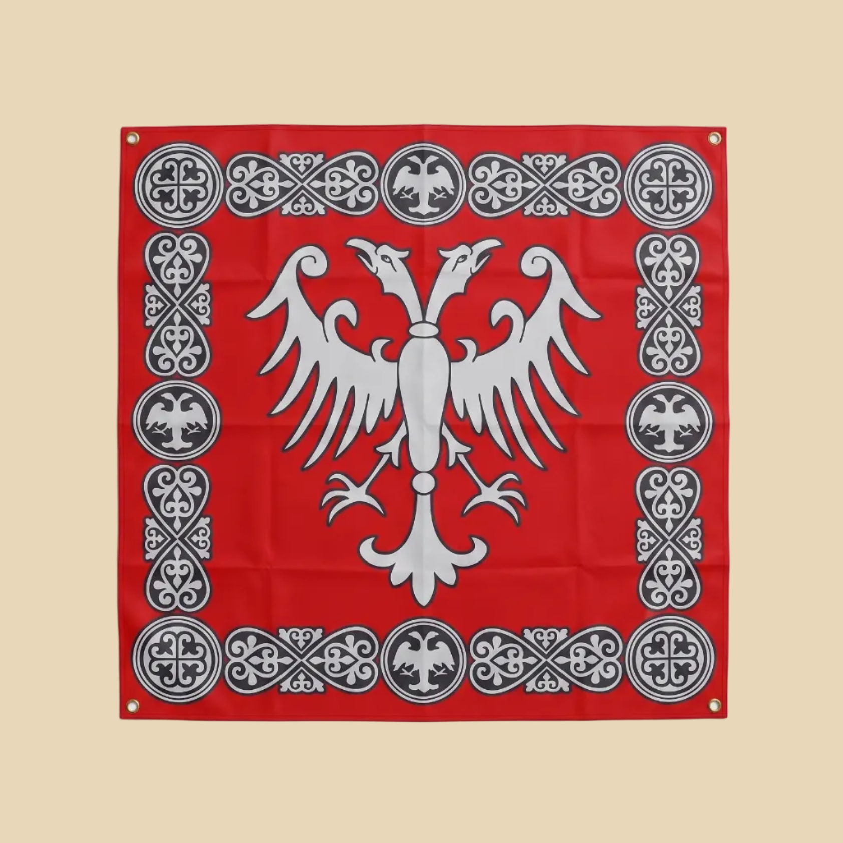 Flagge Nemanjić Doppeladler mit traditionellen serbischen Ornamenten 100 x 100 cm