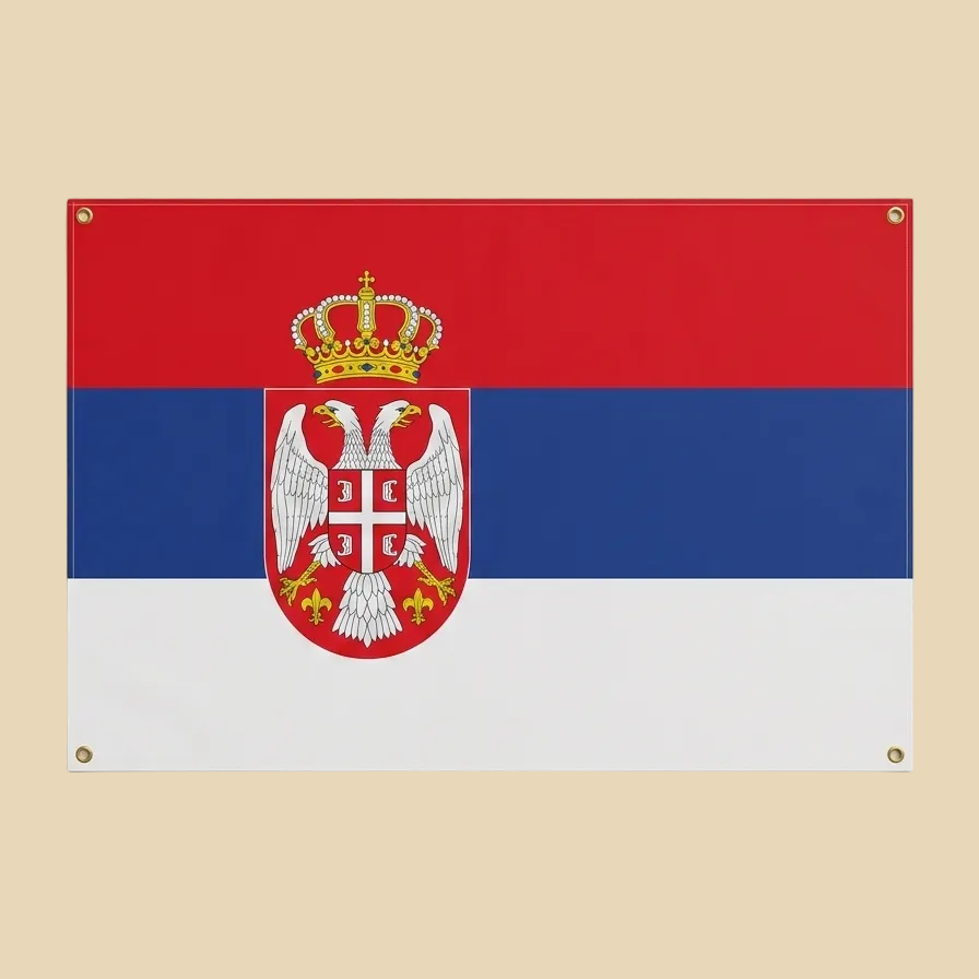 Flagge Serbien mit offiziellem Staatswappen und Nationalfarben 120 x 80 cm