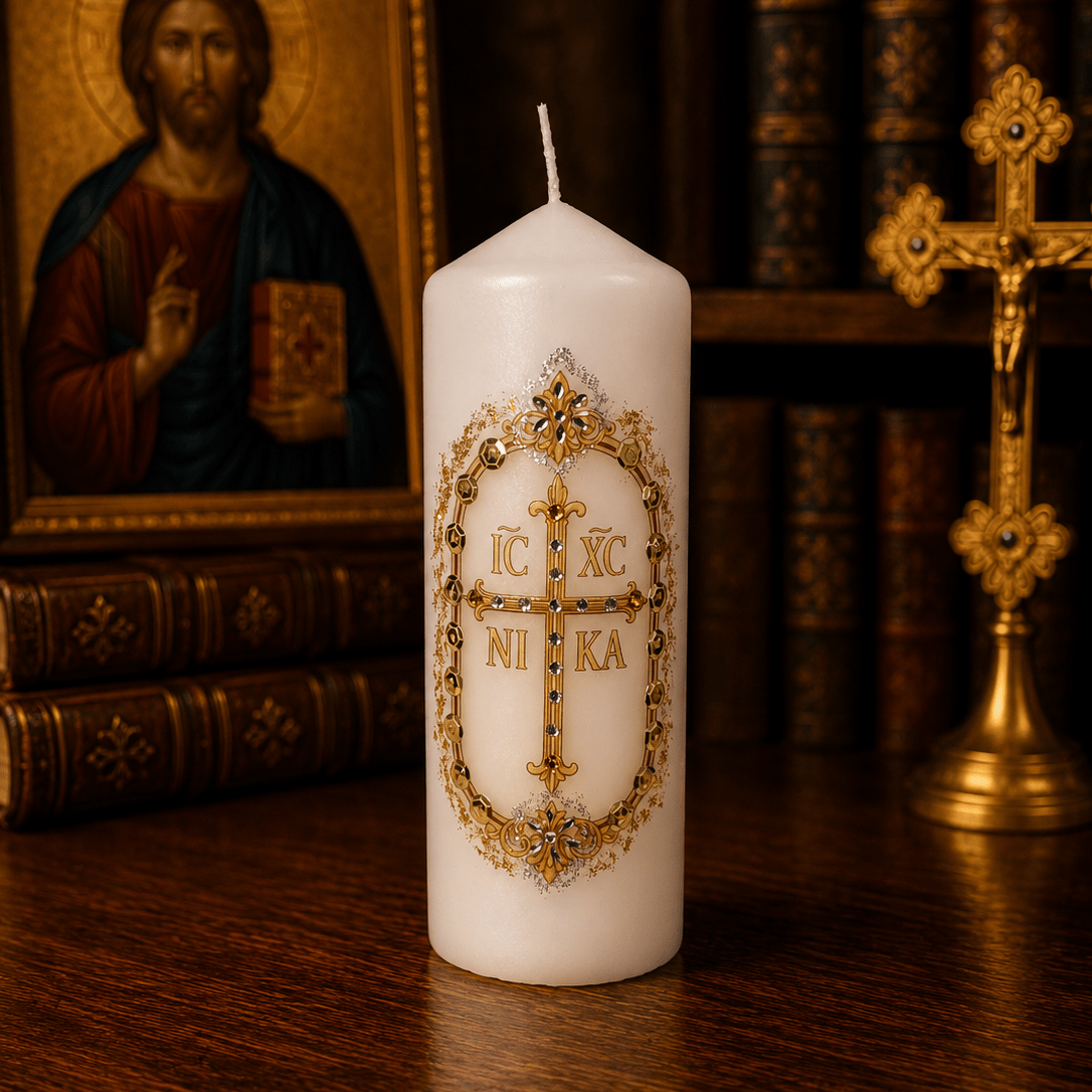 IC XC NI KA Kerze – Serbisch-orthodoxe Gebetskerze / 16,5 × 6 cm - svetazvezda