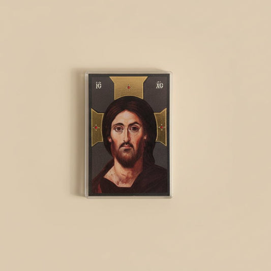 Ikone Gospod Isus Hristos Pantokrator – Mini - Ikone mit Tropar für Auto & Brieftasche 4,5x6 cm - svetazvezda