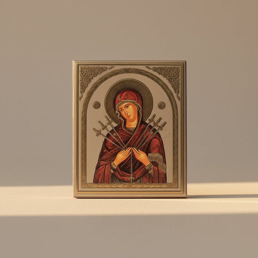 Ikone Presveta Bogorodica „Sedam Mačeva“ – Orthodoxe Heiligenikone 12x10 cm - svetazvezda