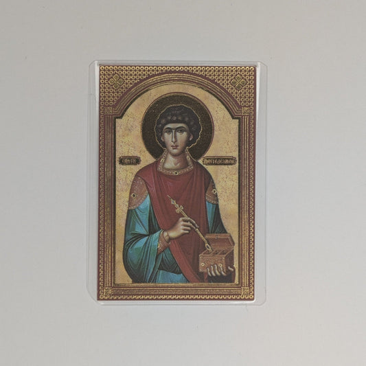 Ikone Sveti Pantelejmon – Mini - Ikone mit Tropar für Auto & Brieftasche 4,5x6 cm - svetazvezda