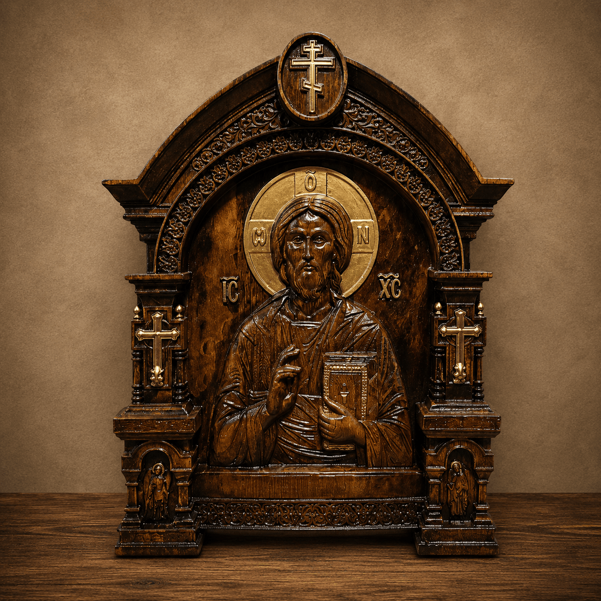Isus Hristos – Handgefertigte orthodoxe Holzikone 35 × 28,5 cm - svetazvezda