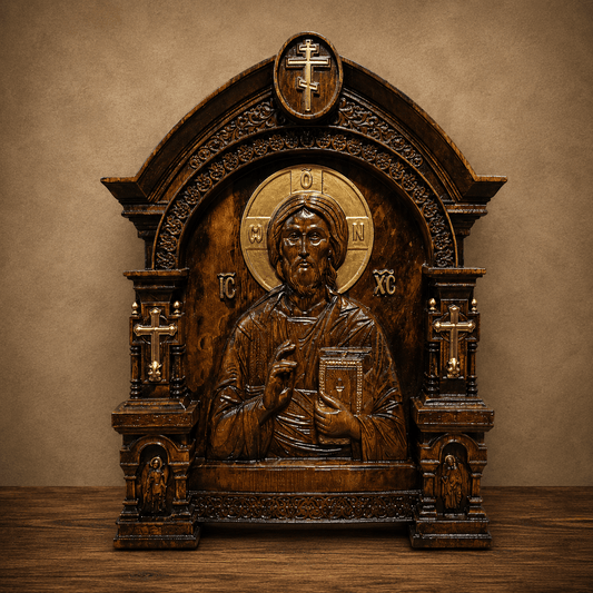 Isus Hristos – Handgefertigte orthodoxe Holzikone 35 × 28,5 cm - svetazvezda