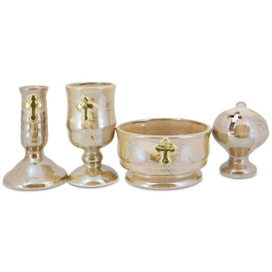 Keramik - Set zur Slava – 4 - teiliges Slava - Set für Weihrauch, Kerze, Žito und Wein - svetazvezda