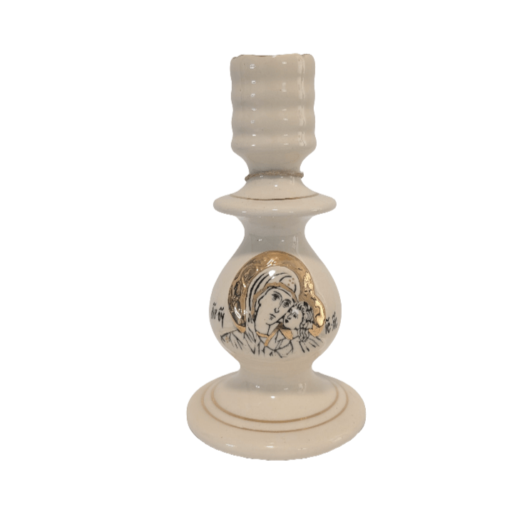 Kerzenhalter – Presveta Bogorodica, handgefertigt mit Vergoldung (17,5 × 9 cm) - svetazvezda
